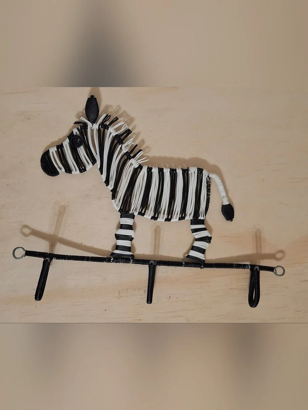 Vintage Handmade African Telephone Wire Folk Art Zebra Wall Hook, Safari 11.5